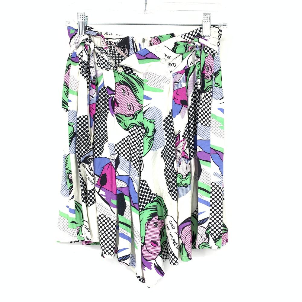 Vintage 90/Y2K Comic Book Print Shorts Womens Sz 27" Multicolor Button Tie Front